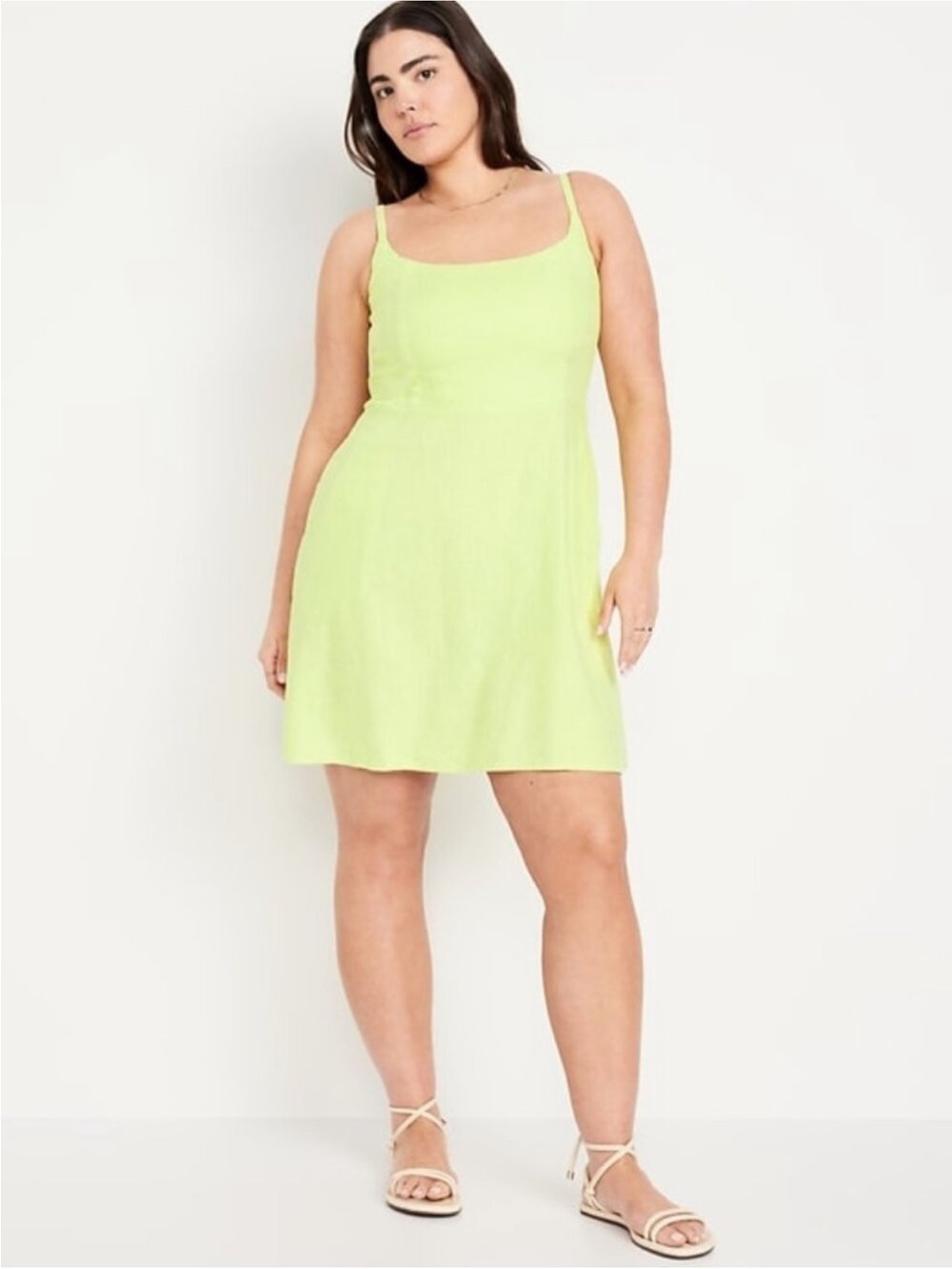 Old Navy Plus Size Linen Blend Fit & Flare Lime Green Cami Style Tank Mini Dress